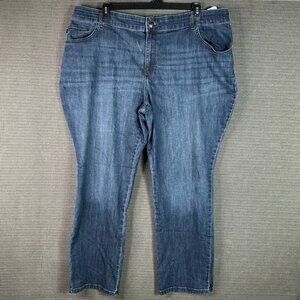 Lee Womens Plus Size 24W Blue Relaxed Fit Straight Leg Mid Rise Denim Jeans